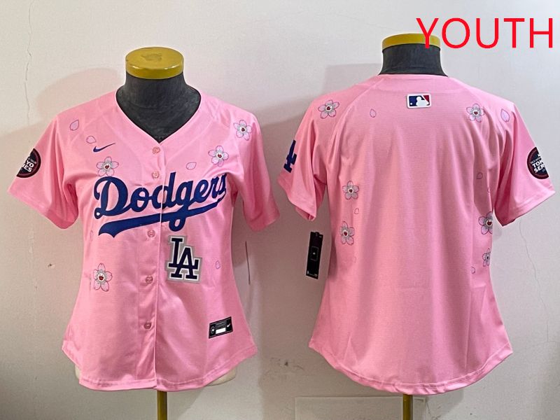 Youth Los Angeles Dodgers Blank Pink Sakura Edition 2025 Nike MLB Jersey style 6->youth mlb jersey->Youth Jersey